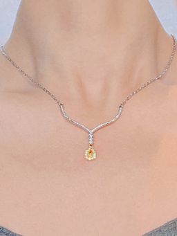 Jewels Galaxy - Yellow Silver Plated Cubic Zirconia Studded Necklace