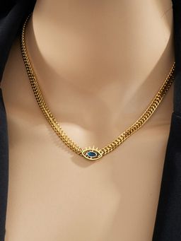 Jewels Galaxy - Gold Plated Stainless Steel Anti Tarnish Blue Cz Necklace For Women