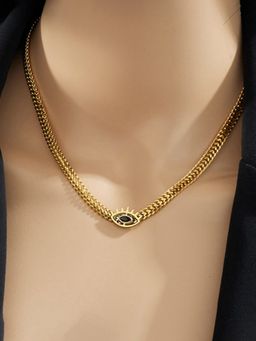 Jewels Galaxy - Gold Plated Stainless Steel Anti Tarnish Black Cz Necklace For Women