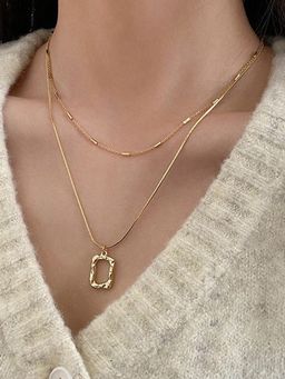 Jewels Galaxy - Gold Plated Stainless Steel Anti Tarnish Dual Strand Geometric Necklace
