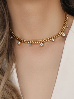 Jewels Galaxy - Gold Plated Stainless Steel Anti Dainty Necklace For Women White