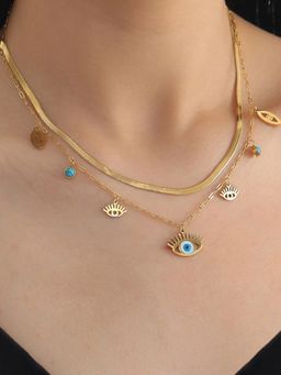 Jewels Galaxy - Gold Plated Stainless Steel Anti Tarnish Evil Eye Themed Dual Strand Necklace