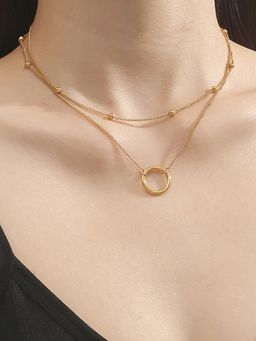 Jewels Galaxy - Gold Plated Stainless Steel Dual Layered Chain Hoop Pendant Necklace