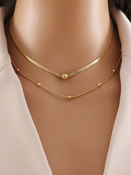 Jewels Galaxy Gold Plated Stainless Steel Snake Chain Geometric Necklace For Women