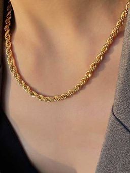 Jewels Galaxy - Gold Plated Stainless Steel Anti Tarnish Twisted Chain Necklace
