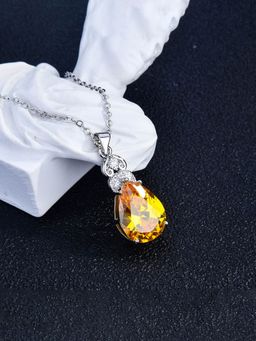 Jewels Galaxy - Yellow Silver Plated Cubic Zirconia Teardrop Studded Necklace