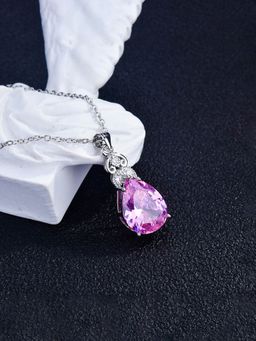 Jewels Galaxy - Pink Silver Plated Cubic Zirconia Teardrop Studded Necklace