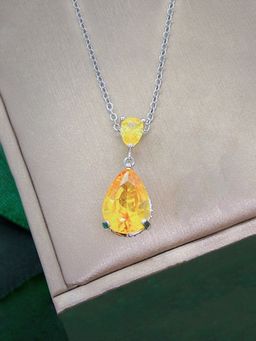 Jewels Galaxy - Yellow Silver Plated Cubic Zirconia Teardrop Shaped Necklace