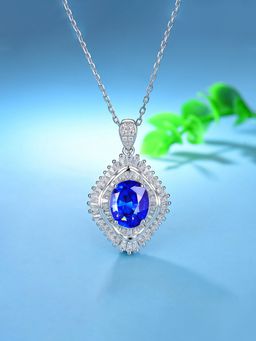 Jewels Galaxy - Blue Silver Plated Ad Studded Cubic Zirconia Necklace