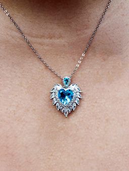 Jewels Galaxy - Blue Silver Plated Stone Studded Heart Shaped Necklace