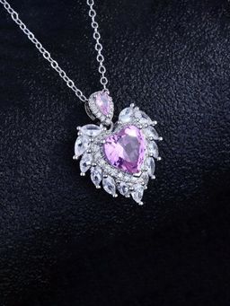 Jewels Galaxy - Pink Silver Plated Stone Studded Heart Shaped Necklace