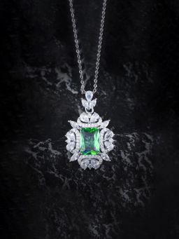 Jewels Galaxy - Green Silver Plated Cubic Zirconia Studded Contemporary Necklace