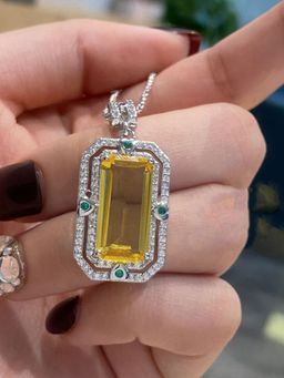 Jewels Galaxy - Yellow Silver Plated Cubic Zirconia Studded Square Shaped Necklace