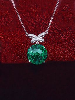 Jewels Galaxy - Green Silver Plated Ad Studded And Cubic Zirconia Necklace