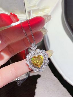 Jewels Galaxy - Yellow Silver Plated Cubic Zirconia Heart Shaped Necklaces