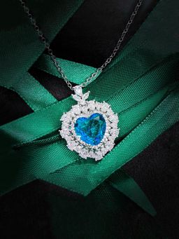 Jewels Galaxy - Blue Silver Plated Cubic Zirconia Heart Shaped Necklaces