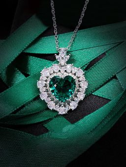Jewels Galaxy - Green Silver Plated Cubic Zirconia Heart Shaped Necklaces