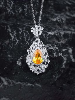 Jewels Galaxy - Yellow Silver Gold Plated Cubic Zirconia Studded Teardrop Shaped Necklace