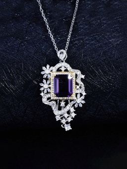 Jewels Galaxy - Purple Silver Plated Cubic Zirconia Studded Square Shaped Necklace