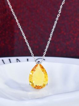 Jewels Galaxy - Yellow Silver Plated Cubic Zirconia Studded Teardrop Shaped Necklace