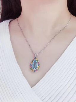 Jewels Galaxy - Multi-Color Silver Plated Teardrop Shaped Necklace