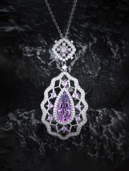 Jewels Galaxy - Pink Silver Plated Ad Studded Cubic Zirconia Necklace