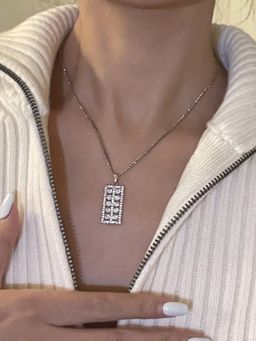 Jewels Galaxy - White Silver Plated Cubic Zirconia Geometric Shaped Necklace