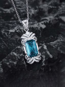 Jewels Galaxy - Blue Silver Plated Cubic Zirconia Contemporary Necklace