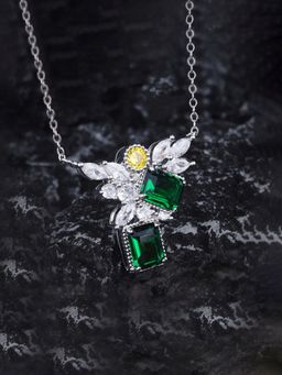 Jewels Galaxy - Green Silver Plated Cubic Zirconia Studded Necklace