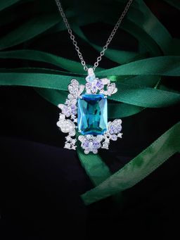 Jewels Galaxy - Blue Silver Plated Ad Studded Cubic Zirconia Necklace