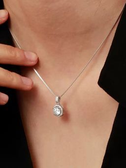 Jewels Galaxy - White Silver Plated Cubic Zirconia Studded Necklace