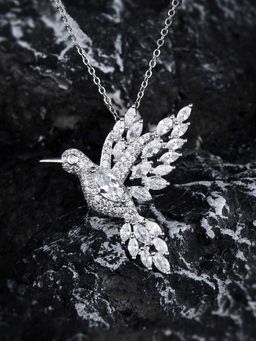 Jewels Galaxy - White Silver Plated Artificial Stones Necklace