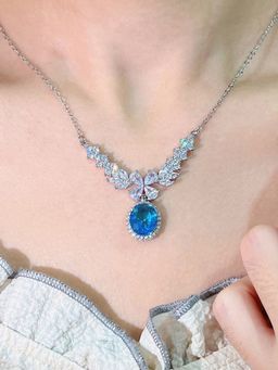 Jewels Galaxy - Blue Silver Plated Cubic Zirconia Studded Necklace