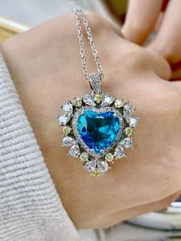 Jewels Galaxy - Blue Silver Plated Heart Shaped Necklace