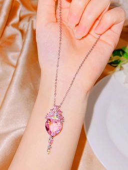 Jewels Galaxy - Pink Silver Plated Contemporary Necklace