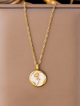 Jewels Galaxy - Gold Plated Anti Tarnish Stainless Steel Rose Themed Pendant Necklace