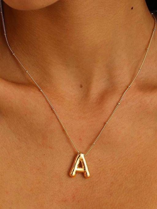 Jewels Galaxy Gold Plated Anti Tarnish Stainless Steel Alphabetical A Pendant Necklace