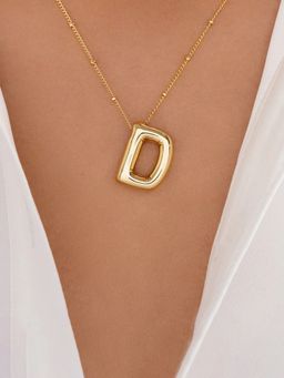 Jewels Galaxy - Gold Plated Anti Tarnish Stainless Steel Alphabetical D Pendant Necklace