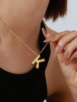 Jewels Galaxy - Gold Plated Anti Tarnish Stainless Steel Alphabetical K Pendant Necklace