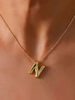 Jewels Galaxy - Gold Plated Anti Tarnish Stainless Steel Alphabetical N Pendant Necklace