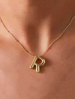 Jewels Galaxy - Gold Plated Anti Tarnish Stainless Steel Alphabetical R Pendant Necklace