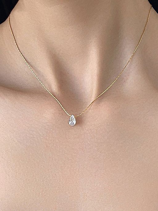 Jewels Galaxy Gold Plated Stainless Steel Anti Tarnish Tear Drop Cz Pendant Necklace