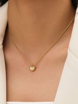 Jewels Galaxy - Gold Plated Stainless Steel Anti Tarnish White Heart Pendant Necklace