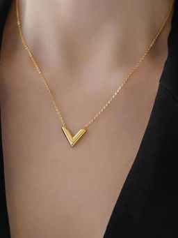 Jewels Galaxy - Gold Plated Stainless Steel Anti Tarnish V-Shaped Pendant Necklace