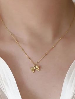 Jewels Galaxy - Gold Plated Stainless Steel Anti Tarnish Bow Themed Necklace