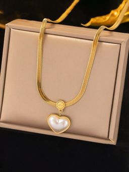 Jewels Galaxy - Gold Plated Stainless Steel Anti Tarnish Heart Chain White Necklace