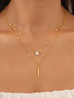 Jewels Galaxy - Gold Plated Stainless Steel Anti Tarnish Cz Dual Strand White Necklace