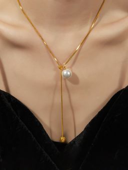 Jewels Galaxy - Gold Plated Stainless Steel Anti Tarnish Pearl Studded White Necklace
