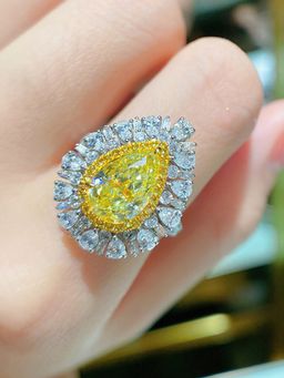 Jewels Galaxy - Silver Plated American Diamond Crushed Ice Cut Yellow Teardrop Cocktail Finger Ring