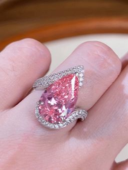 Jewels Galaxy - Silver Plated American Diamond Crushed Ice Cut Pink Teardrop Finger Ring